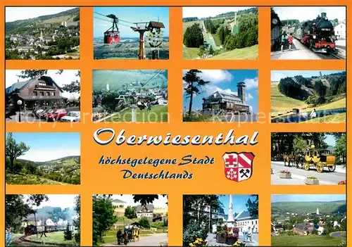 AK / Ansichtskarte Oberwiesenthal_Erzgebirge Postkutsche Seilbahn Dampflok Oberwiesenthal Erzgebirge