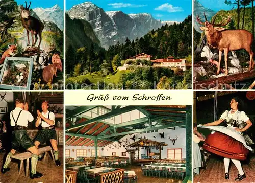 AK / Ansichtskarte Bad_Reichenhall Berghof Zum Schroffen Saal Trachten Volkstanz Wild Alpen Bad_Reichenhall