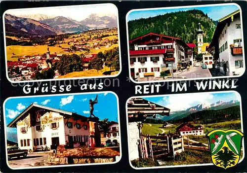 AK / Ansichtskarte Reit_Winkl Gesamtansicht mit Alpenpanorama Kaisergebirge Dorfpartie Postamt Winklmoos Loferer Steinberge Reit_Winkl