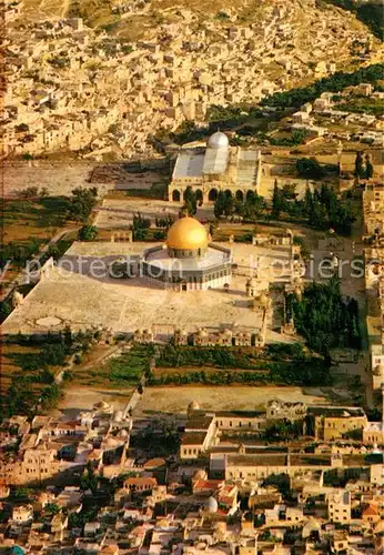 AK / Ansichtskarte Jerusalem_Yerushalayim Aerial view of the Old City Temple Mount Dome of Rock Mosque of Aksa Western Wall Jerusalem_Yerushalayim