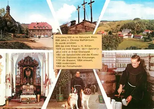 AK / Ansichtskarte Kreuzberg_Rhoen Kloster Golgatha Kreuz Klosterkirche Pforte Ausschank Priester Bernhardinder Hunde Fliegeraufnahme Kreuzberg Rhoen