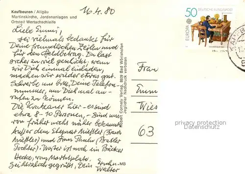 AK / Ansichtskarte Kaufbeuren Martinskirche Jordananlagen OT Wertachschleife Kaufbeuren