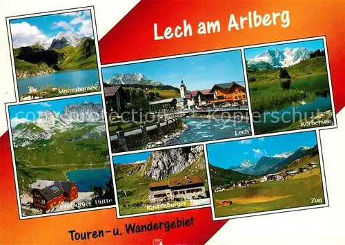 AK / Ansichtskarte Lech_Vorarlberg Monzabonsee Freiburger Huette Lech Koerbersee Ravensburger Huette Zug Alpenpanorama Lech Vorarlberg