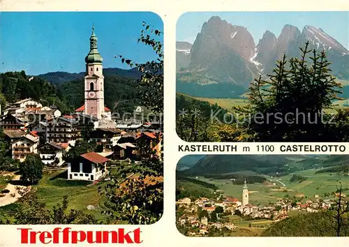 AK / Ansichtskarte Kastelruth_Suedtirol Ortsansicht mit Kirche Landschaftspanorama Dolomiten Kastelruth_Suedtirol