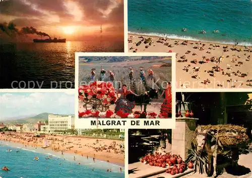 AK / Ansichtskarte Malgrat_de_Mar Sonnenuntergang Dampfer Strand Esel Lasttier Bauern Folklore Malgrat_de_Mar