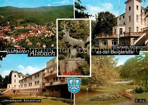 AK / Ansichtskarte Alsbach_Bergstrasse Panorama Luftkurort Hirschpark Sanatorium Hirschskulptur D Zug Alsbach_Bergstrasse