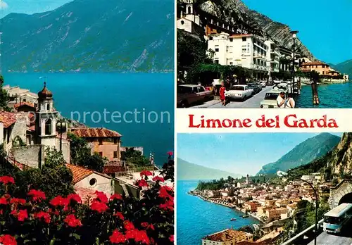 AK / Ansichtskarte Limone_sul_Garda Ortsmotiv mit Kirche Uferstrasse Tunnel Gardasee Limone_sul_Garda