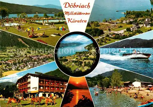 AK / Ansichtskarte Doebriach_Millstaettersee Freibad Badestrand Hotel Reiten Sonnenuntergang Wassersport Doebriach_Millstaettersee