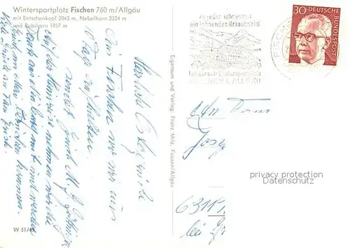 AK / Ansichtskarte Fischen_Allgaeu mit Entschenkopf Nebelhorn Rubihorn Allgaeuer Alpen Winterlandschaft Fischen Allgaeu