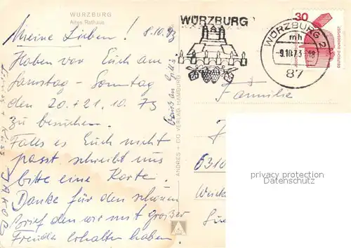 AK / Ansichtskarte Wuerzburg Altes Rathaus Brunnen Wuerzburg