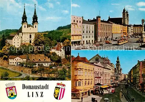 AK / Ansichtskarte Linz_Donau Poestlingberg Wallfahrtskirche Hauptplatz Landstrasse Wappen Linz_Donau