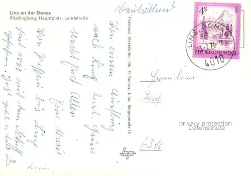 AK / Ansichtskarte Linz_Donau Poestlingberg Wallfahrtskirche Hauptplatz Landstrasse Wappen Linz_Donau