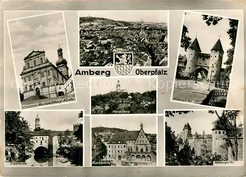 AK / Ansichtskarte Amberg_Oberpfalz Mariahilfbergkirche Stadtbrille Marktplatz Nabburger Tor Stadtmauer Bromsilber Amberg Oberpfalz