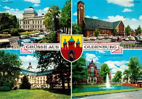 AK / Ansichtskarte Oldenburg_Niedersachsen Staatstheater Hauptbahnhof Hauptpost Schloss Wappen Oldenburg Niedersachsen