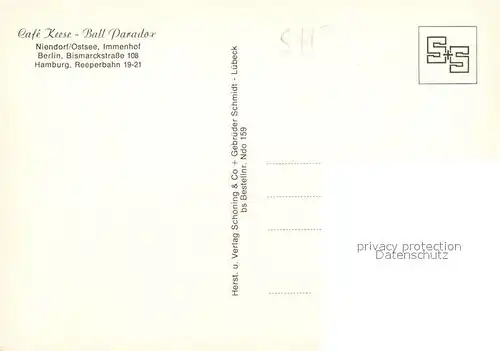 AK / Ansichtskarte Niendorf_Ostseebad Cafe Keese Ball Paradox Immenhof Fahnen Niendorf_Ostseebad