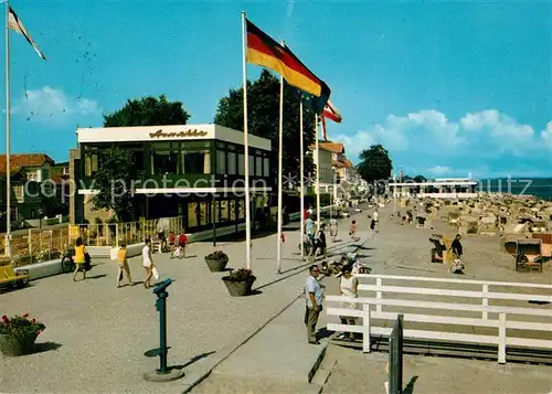 AK / Ansichtskarte Niendorf_Ostseebad Promenade Strand Restaurant Niendorf_Ostseebad