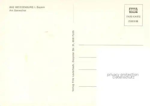AK / Ansichtskarte Weissenburg_Bayern Am Seeweiher Weissenburg Bayern