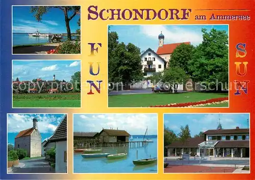 AK / Ansichtskarte Schondorf_Ammersee Bootshaus Kirche Schondorf Ammersee