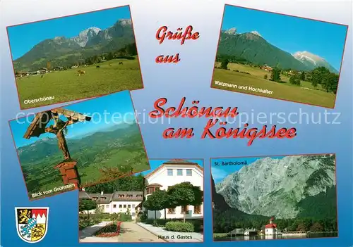 AK / Ansichtskarte Schoenau_Koenigssee Watzmann Hochkalter St. Bartholomae Schoenau Koenigssee