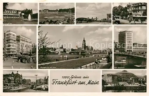 AK / Ansichtskarte Frankfurt_Main Palmengarten Stadion Flughafen Rhein Main Zoo Gesellschaftshaus AEG Hochhaus Main Dom Hauptwache Hauptbahnhof Festhalle Frankfurt Main
