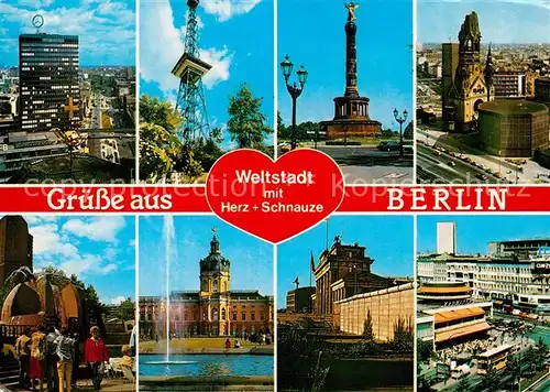 AK / Ansichtskarte Berlin Sehenswuerdigkeiten der Stadt Siegesdenkmal Gedaechtniskirche Weltstadt mit Herz und Schnauze Berlin