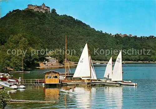 AK / Ansichtskarte Waldeck_Edersee Schloss Bootsanleger Segelboote Waldeck Edersee