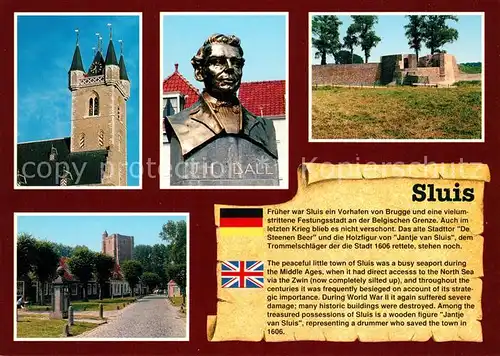 AK / Ansichtskarte Sluis Kirchturm Denkmal Bueste J.H. Van Dale Stadtmauer Turm Sluis