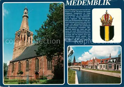 AK / Ansichtskarte Medemblik Kirche Haeuserpartie am Kanal Wappen Krone Medemblik