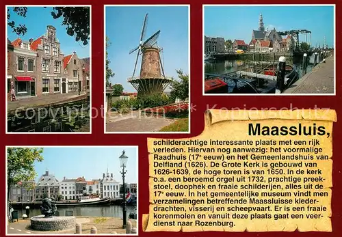 AK / Ansichtskarte Maassluis Haeuserpartie am Kanal Windmuehle Hafen Denkmal Zugbruecke Maassluis