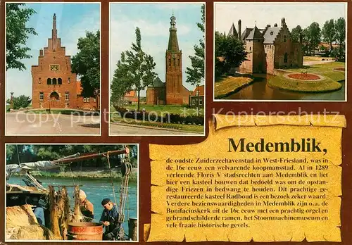 AK / Ansichtskarte Medemblik Stadtzentrum Kirche Burg Radboud Fischerboot Medemblik