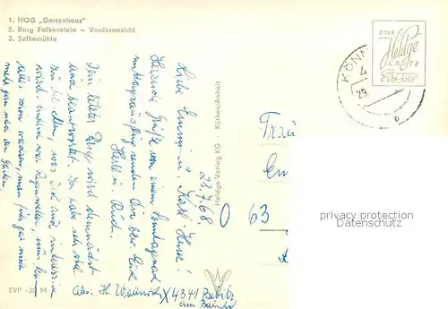 AK / Ansichtskarte Falkenstein_Harz HOG Gartenhaus Burg Falkenstein Selkemuehle Falkenstein_Harz