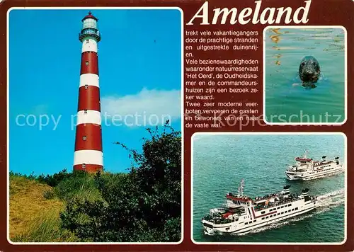 AK / Ansichtskarte Ameland Leuchtturm Seehund Fahrgastschiffe Ameland