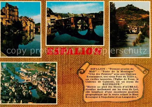 AK / Ansichtskarte Espalion Le Palais Renaissance Pont Gothique Vue generale et le chateau de Calmont Vue generale aerienne Espalion