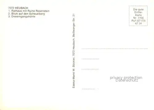 AK / Ansichtskarte Heubach_Wuerttemberg Rathaus mit Ruine Rosenstein Scheuelberg Dreieingangshoehle Heubach Wuerttemberg