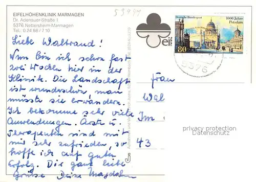 AK / Ansichtskarte Marmagen Fliegeraufnahme Eifelhoehenklinik  Marmagen