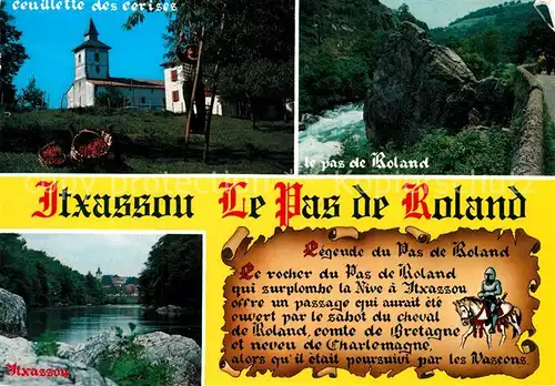 AK / Ansichtskarte Itxassou Ceuillette des cerises La Nive Rocher du Pas de Roland Legende Itxassou