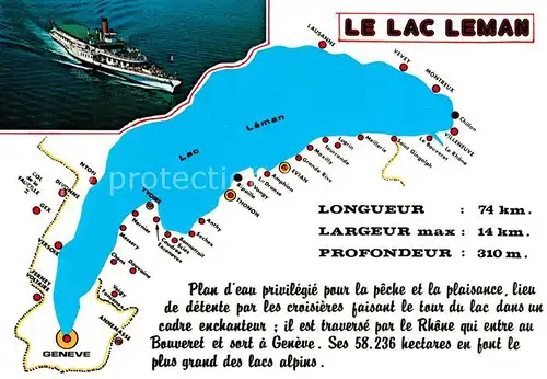 AK / Ansichtskarte Lac_Leman_Genfersee Landkarte Dampfer Lac_Leman_Genfersee