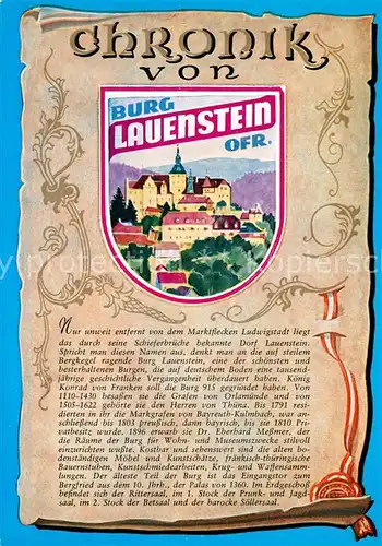 AK / Ansichtskarte Lauenstein_Oberfranken Burg Chronik der Stadt Siegel Lauenstein_Oberfranken