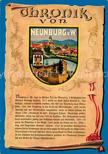 AK / Ansichtskarte Neunburg_Wald Chronik der Stadt Wappen Siegel Neunburg Wald