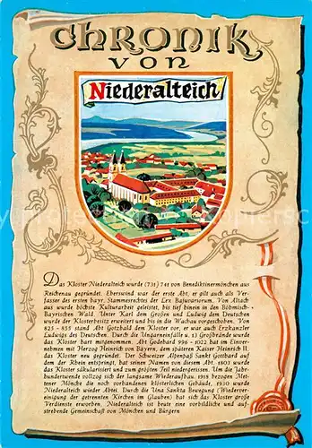 AK / Ansichtskarte Niederalteich_Donau Kloster Chronik der Stadt Siegel Niederalteich Donau