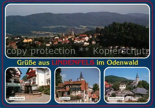 AK / Ansichtskarte Lindenfels_Odenwald Stadtpanorama Lindenplatz Stadttor Kurzentrum Kirche Lindenfels Odenwald