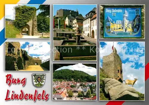 AK / Ansichtskarte Lindenfels_Odenwald Burg Ruine Brunnen Stadtpanorama Lindenfels Odenwald