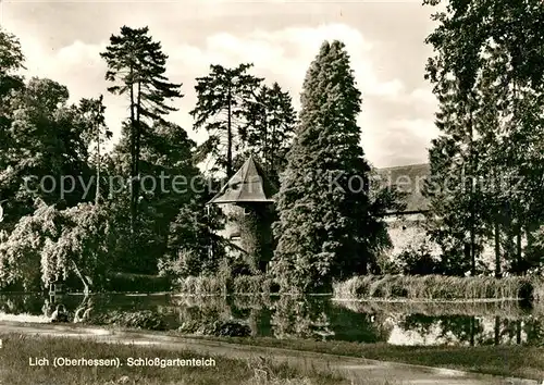 AK / Ansichtskarte Lich_Hessen Schlossgartenteich Lich Hessen