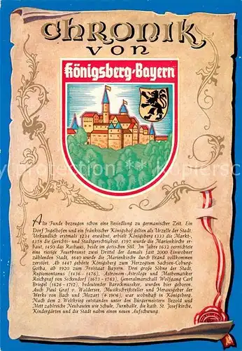 AK / Ansichtskarte Koenigsberg_Bayern Chronik der Stadt Wappen Siegel Koenigsberg Bayern