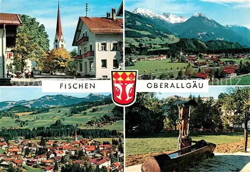 AK / Ansichtskarte Fischen_Allgaeu Fliegeraufnahme Brunnen Kirchenpartie Fischen Allgaeu