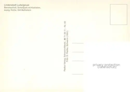 AK / Ansichtskarte Ludwigslust Barockschloss Schlosspark Kaskaden Stift Bethlehem Ludwigslust