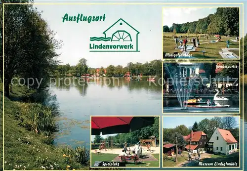 AK / Ansichtskarte Kohren Sahlis Restaurant Lindenvorwerk Minigolf Spielplatz Museum Lindigtmuehle Gondelpartie Kohren Sahlis