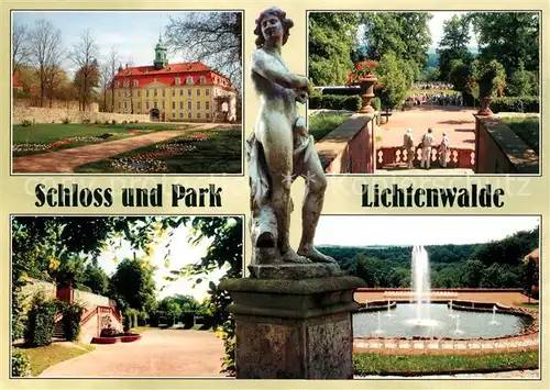 AK / Ansichtskarte Lichtenwalde_Sachsen Schloss und Mittelgarten Delfinbrunnen Sieben Kuenste Lichtenwalde Sachsen