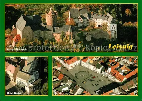 AK / Ansichtskarte Leisnig Fliegeraufnahme Burg Mildenstein Hotel Bastei Markt  Leisnig