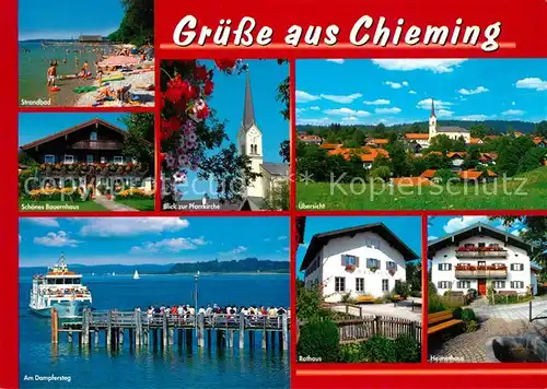 AK / Ansichtskarte Chieming_Chiemsee Dampfersteg Strand Bauernhas Heimathaus Chieming Chiemsee